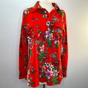 CLEAN LINES Women's Orange Floral Button Up L/S Blouse - Size Large - NWT